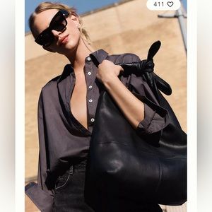Slouchy Leather Knotted-Shoulder Bag